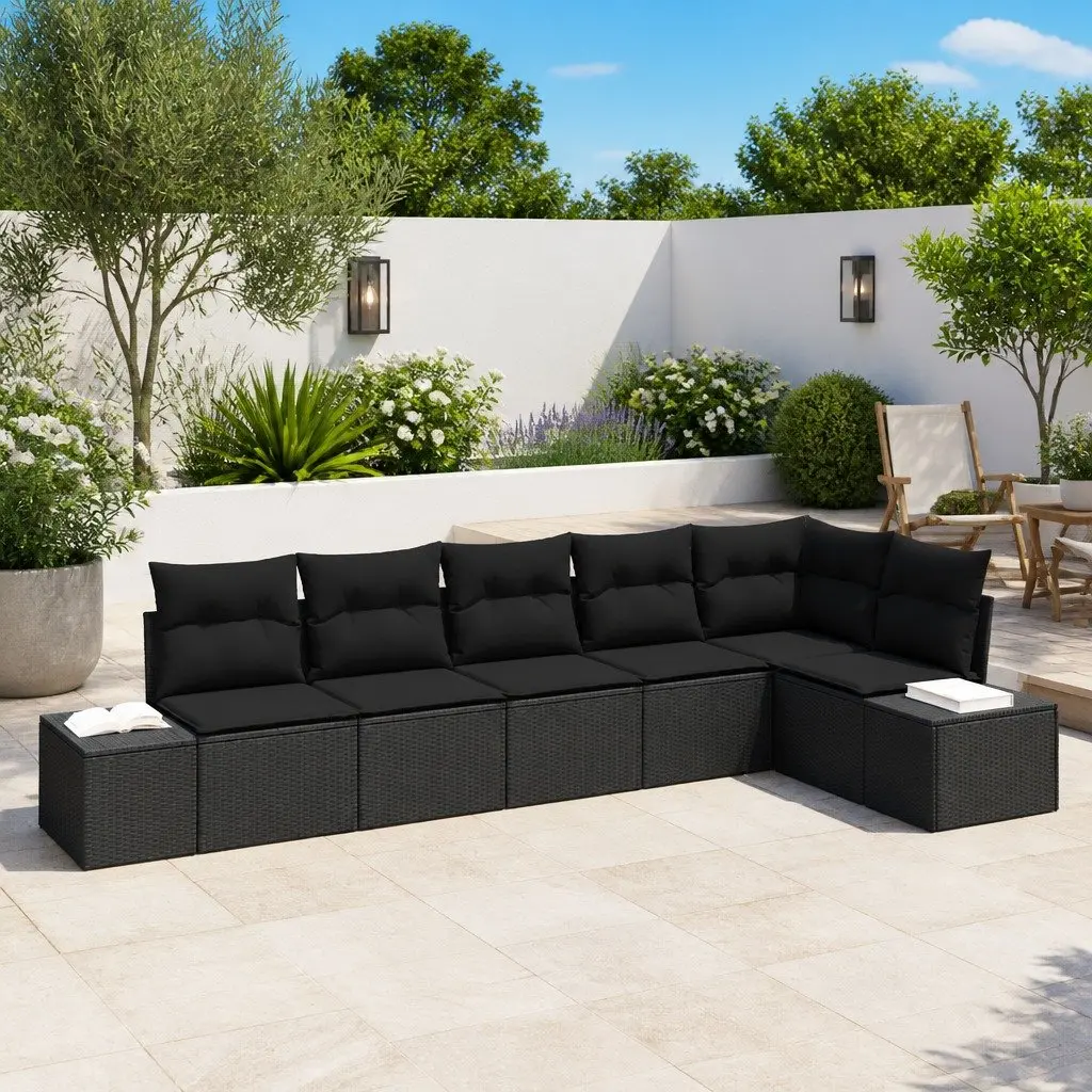Garden Sofa Set Modular Outdoor Furniture 6 Pieces Black Poly Rattan Patio