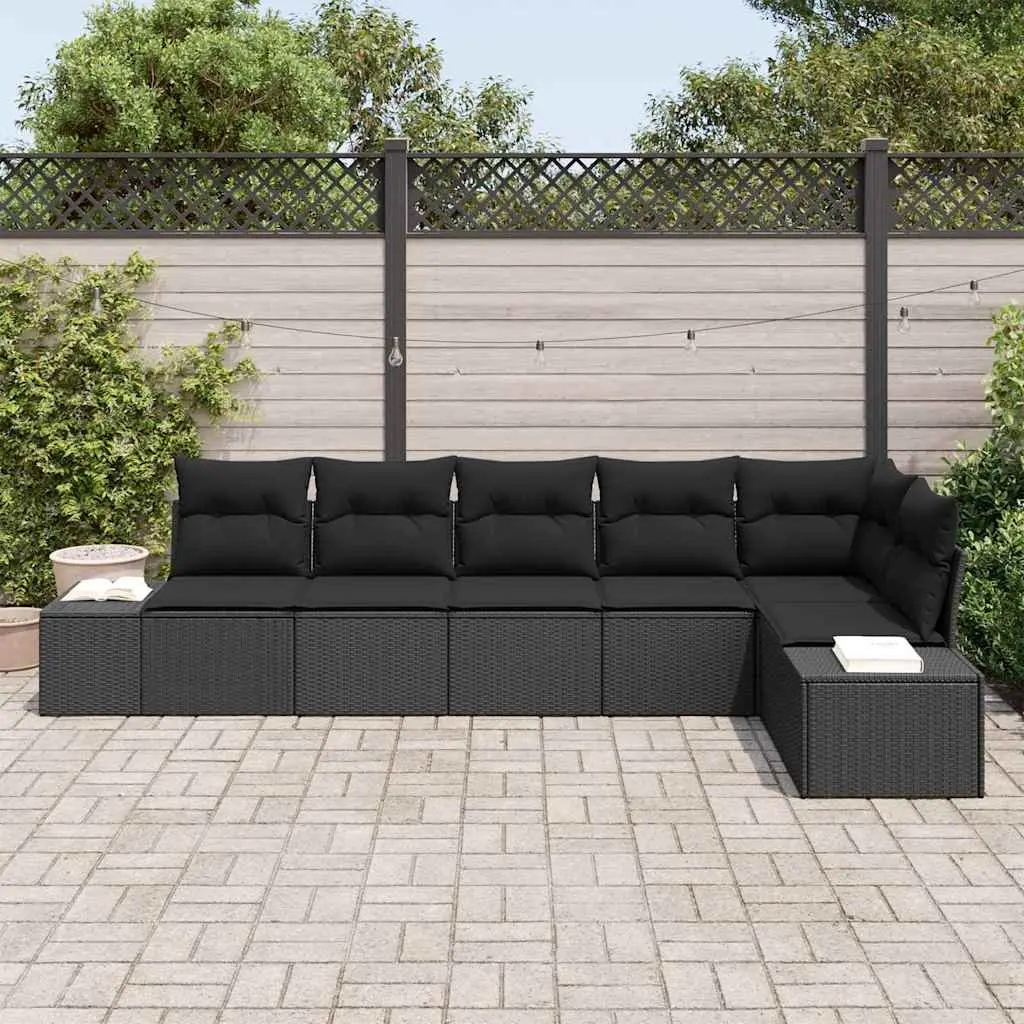 Garden Sofa Set Modular Outdoor Furniture 6 Pieces Black Poly Rattan Patio