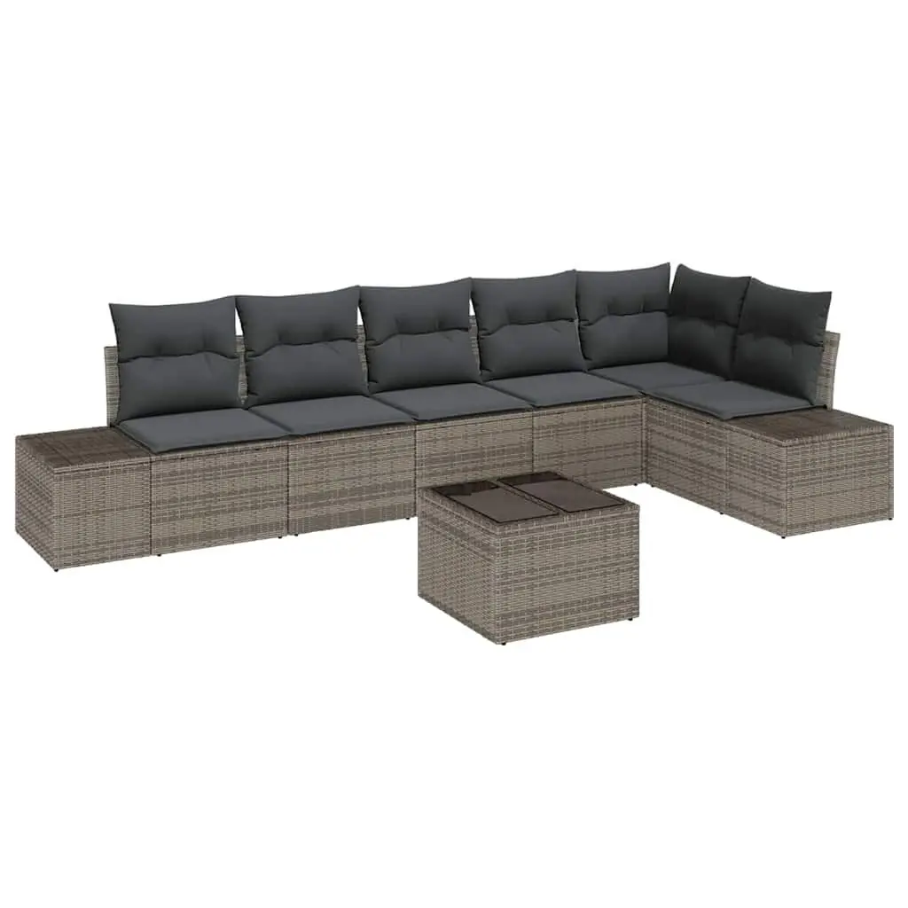 Modular Outdoor Sofa Set Poly Rattan Light Grey with Storage Acacia Wood and Steel Frame