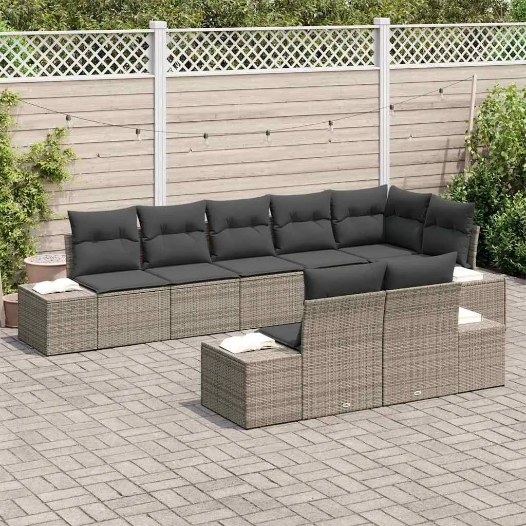 Garden Sofa Set Modular Poly Rattan 8 Pieces Grey Outdoor Furniture