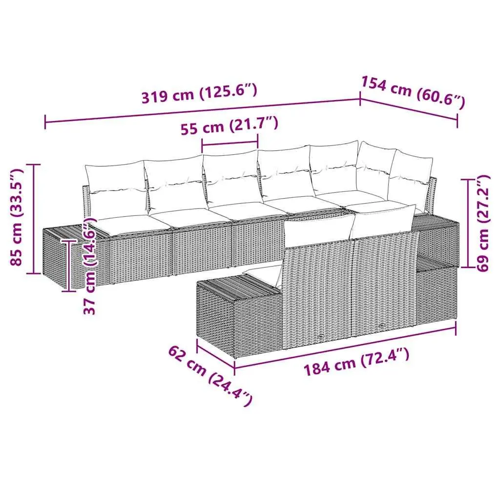 8 Piece Modular Outdoor Sofa Set Poly Rattan Acacia Wood Black Weather Resistant with Storage Bag
