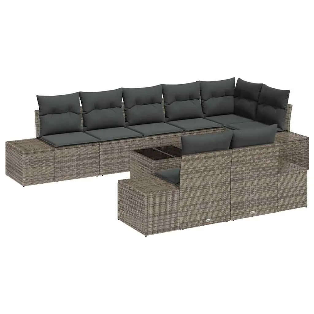 Modular Garden Sofa Set Poly Rattan Grey Solid Acacia Wood with Storage Bag