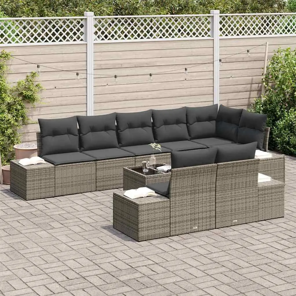Modular Garden Sofa Set Poly Rattan Grey Solid Acacia Wood with Storage Bag