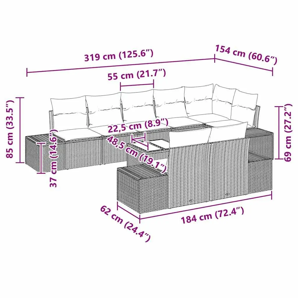 Modular Garden Sofa Set Poly Rattan Acacia Wood Black Outdoor Furniture
