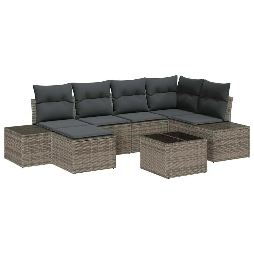 Garden Sofa Set Poly Rattan 6 Piece Outdoor Furniture Grey Modular Cushioned Seating