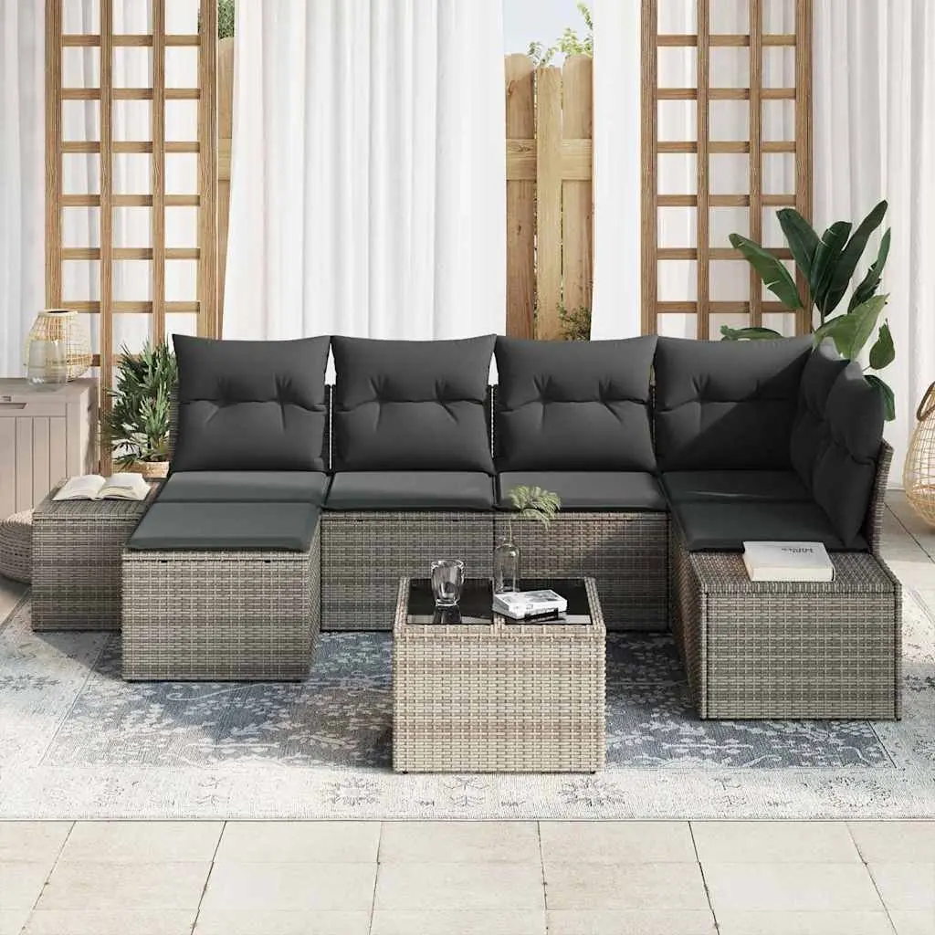 Garden Sofa Set Poly Rattan 6 Piece Outdoor Furniture Grey Modular Cushioned Seating