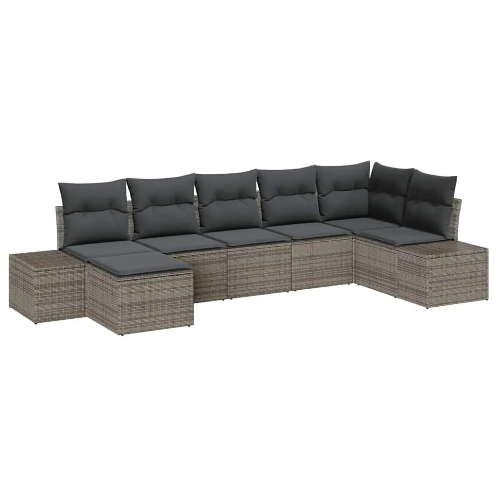 Outdoor Garden Sofa Set 7 Pieces Modular Sectional with Cushions Grey Rattan
