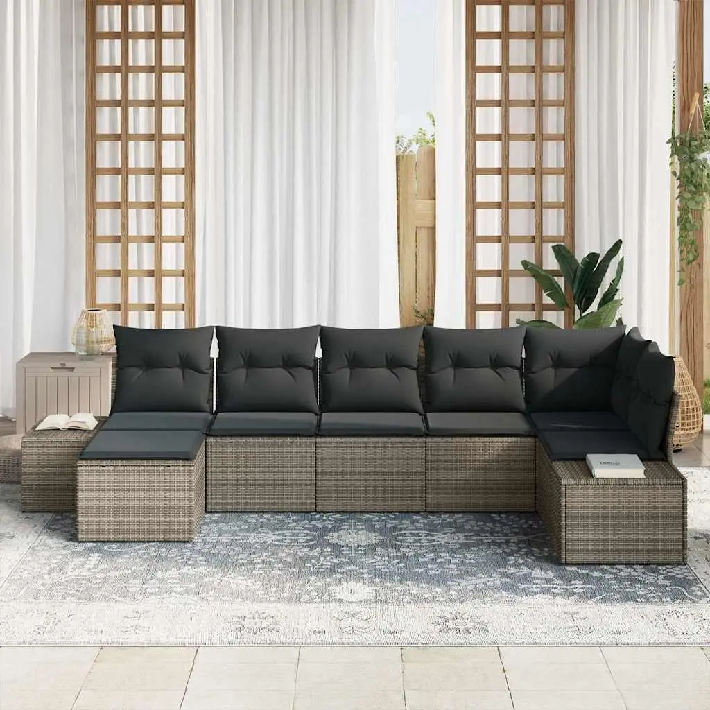 Outdoor Garden Sofa Set 7 Pieces Modular Sectional with Cushions Grey Rattan