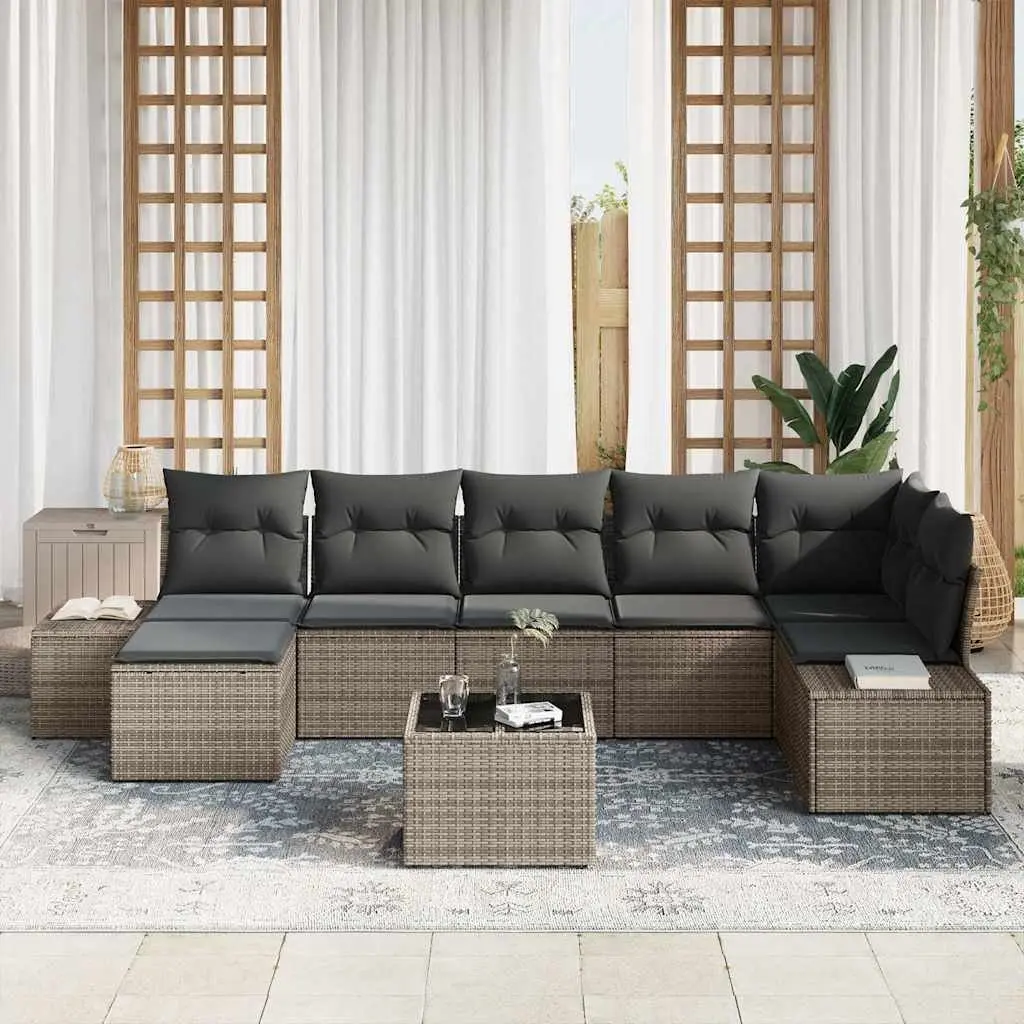 Garden Sofa Set Modular Outdoor Sectional 7 Piece Grey Poly Rattan Powder-coated Steel