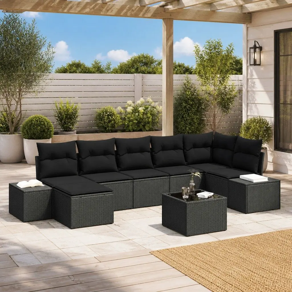 7 Piece Modular Sectional Outdoor Garden Sofa Set Poly Rattan Black