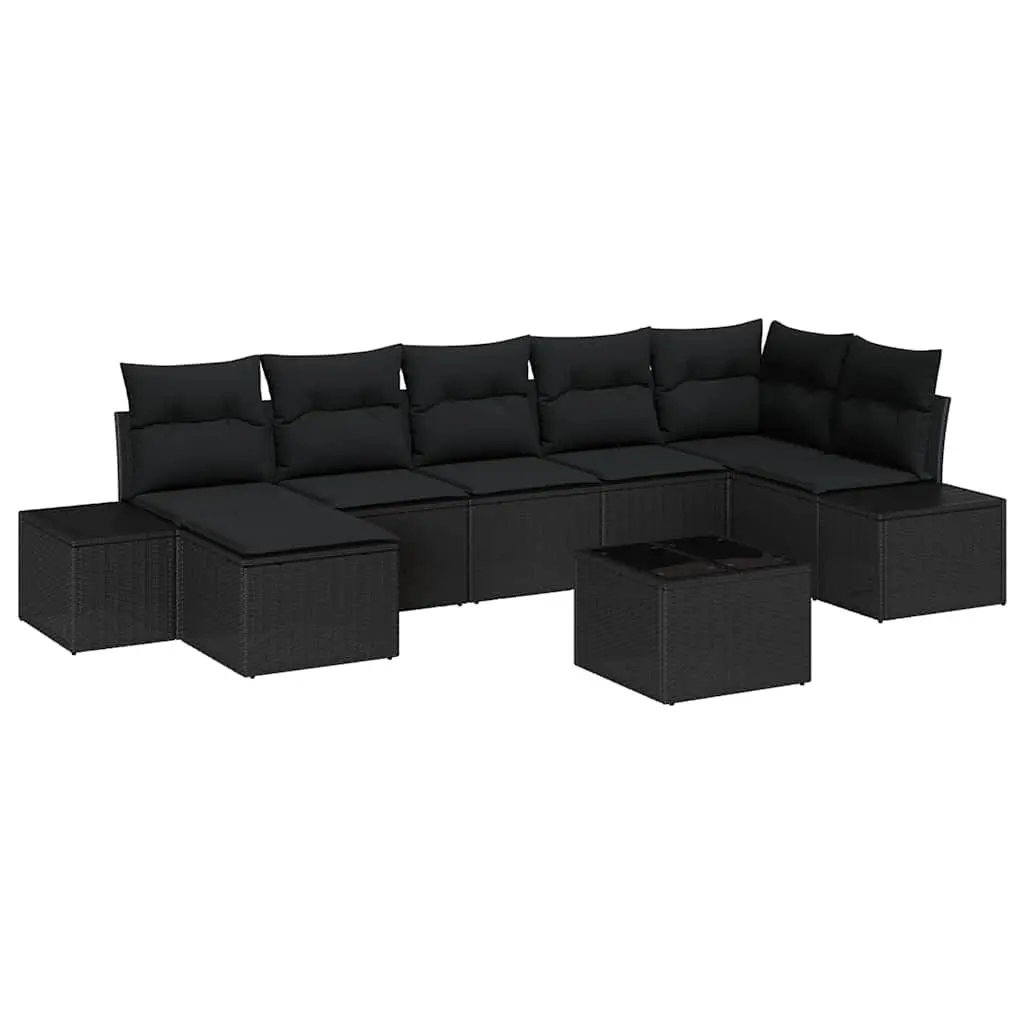 7 Piece Modular Sectional Outdoor Garden Sofa Set Poly Rattan Black