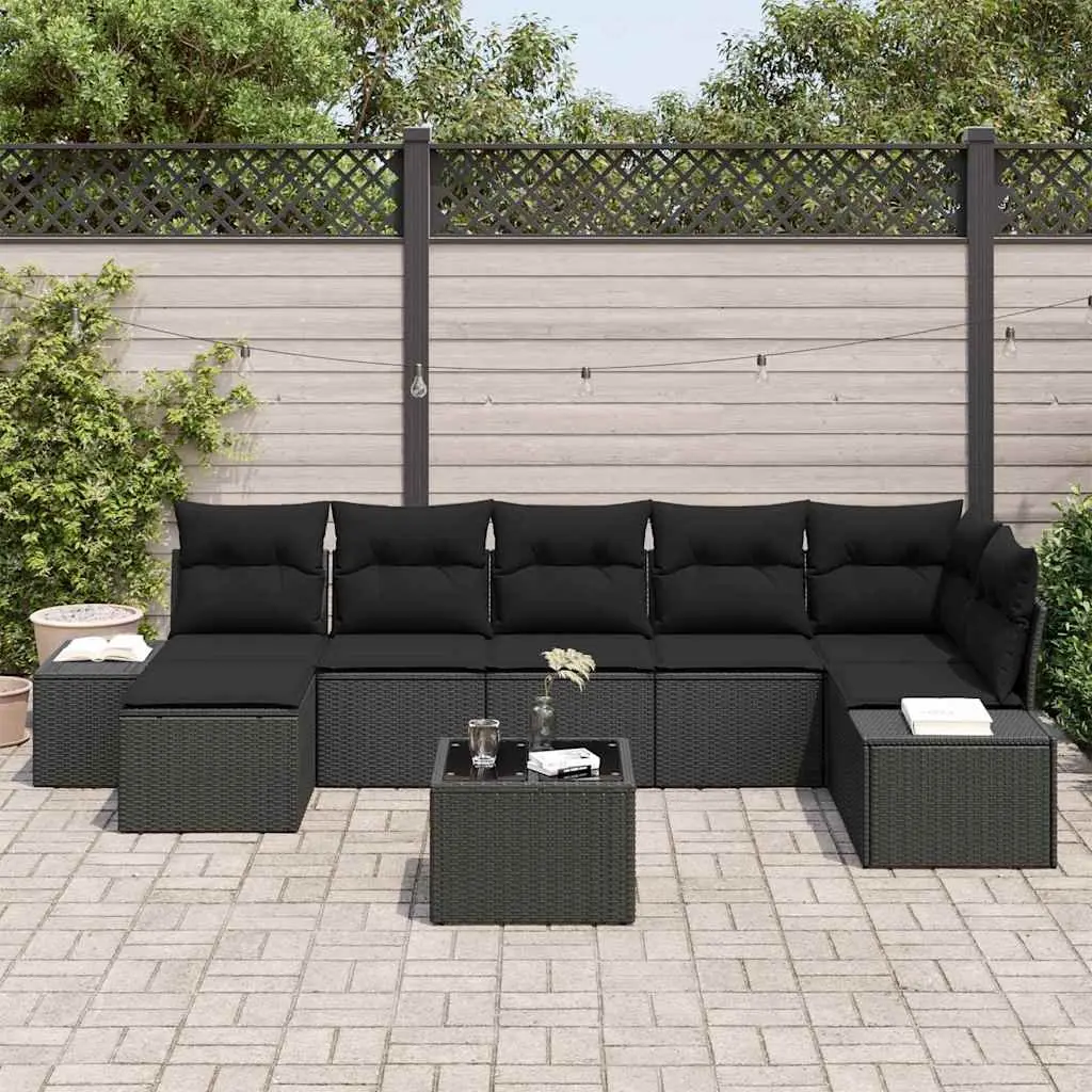 7 Piece Modular Sectional Outdoor Garden Sofa Set Poly Rattan Black