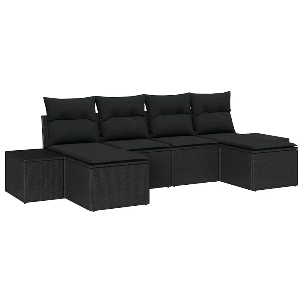 4 Piece Modular Outdoor Furniture Set Black Poly Rattan Sofa with Removable Cushions