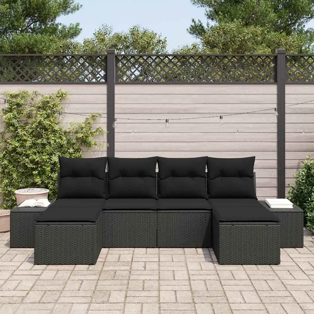 4 Piece Modular Outdoor Furniture Set Black Poly Rattan Sofa with Removable Cushions