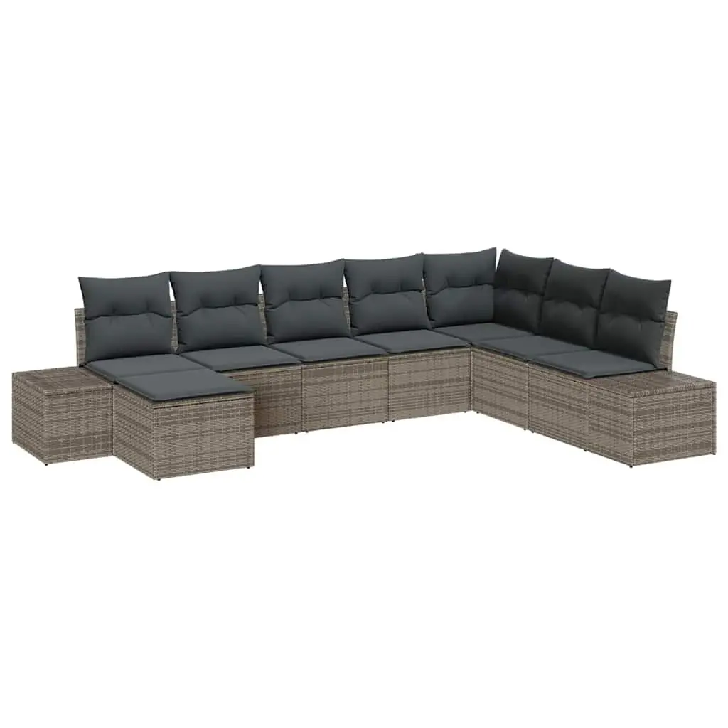 Garden Sofa Set 8 Piece Modular Outdoor Furniture Grey Poly Rattan with Cushions