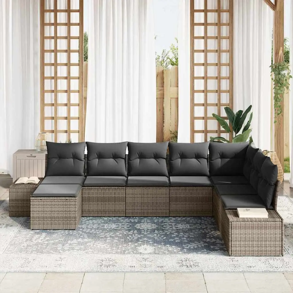 Garden Sofa Set 8 Piece Modular Outdoor Furniture Grey Poly Rattan with Cushions