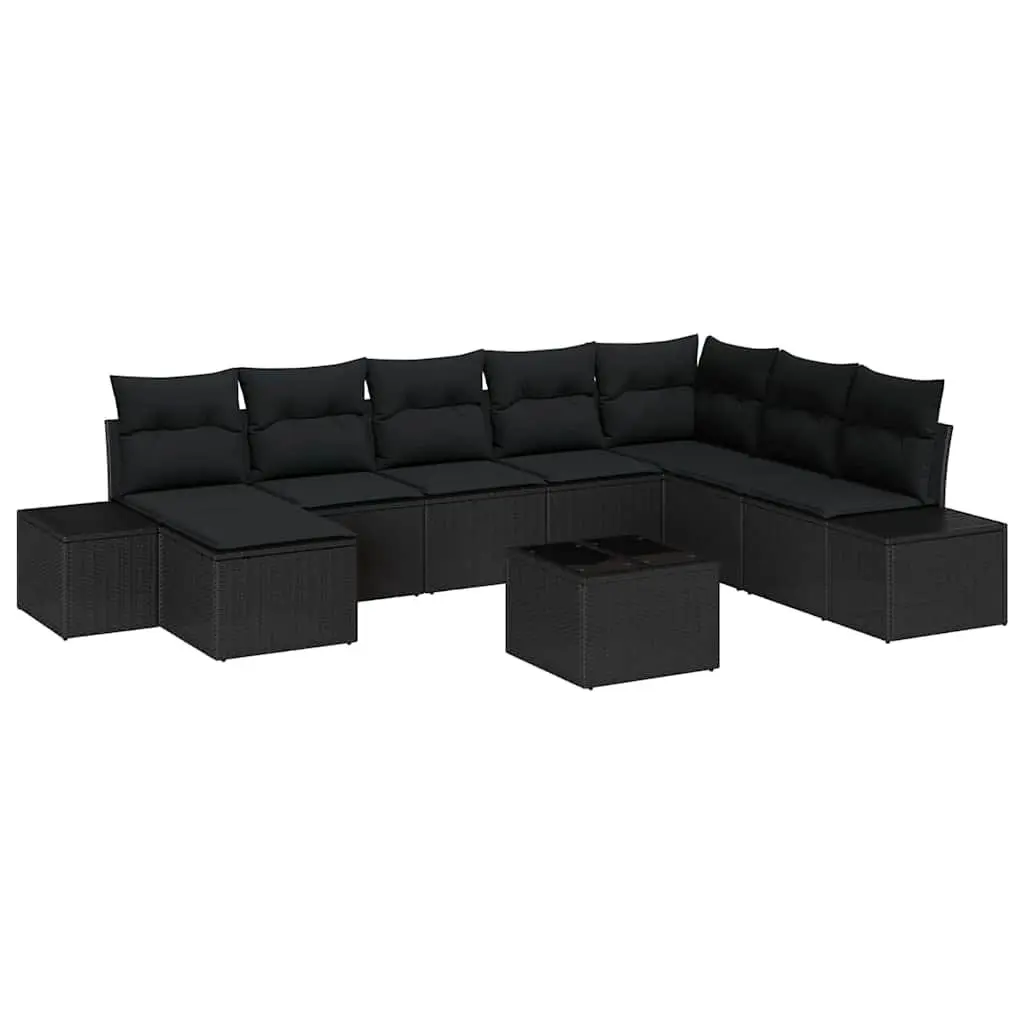 Garden Sofa Set 8 Pieces Black Poly Rattan Modular Outdoor Furniture with
