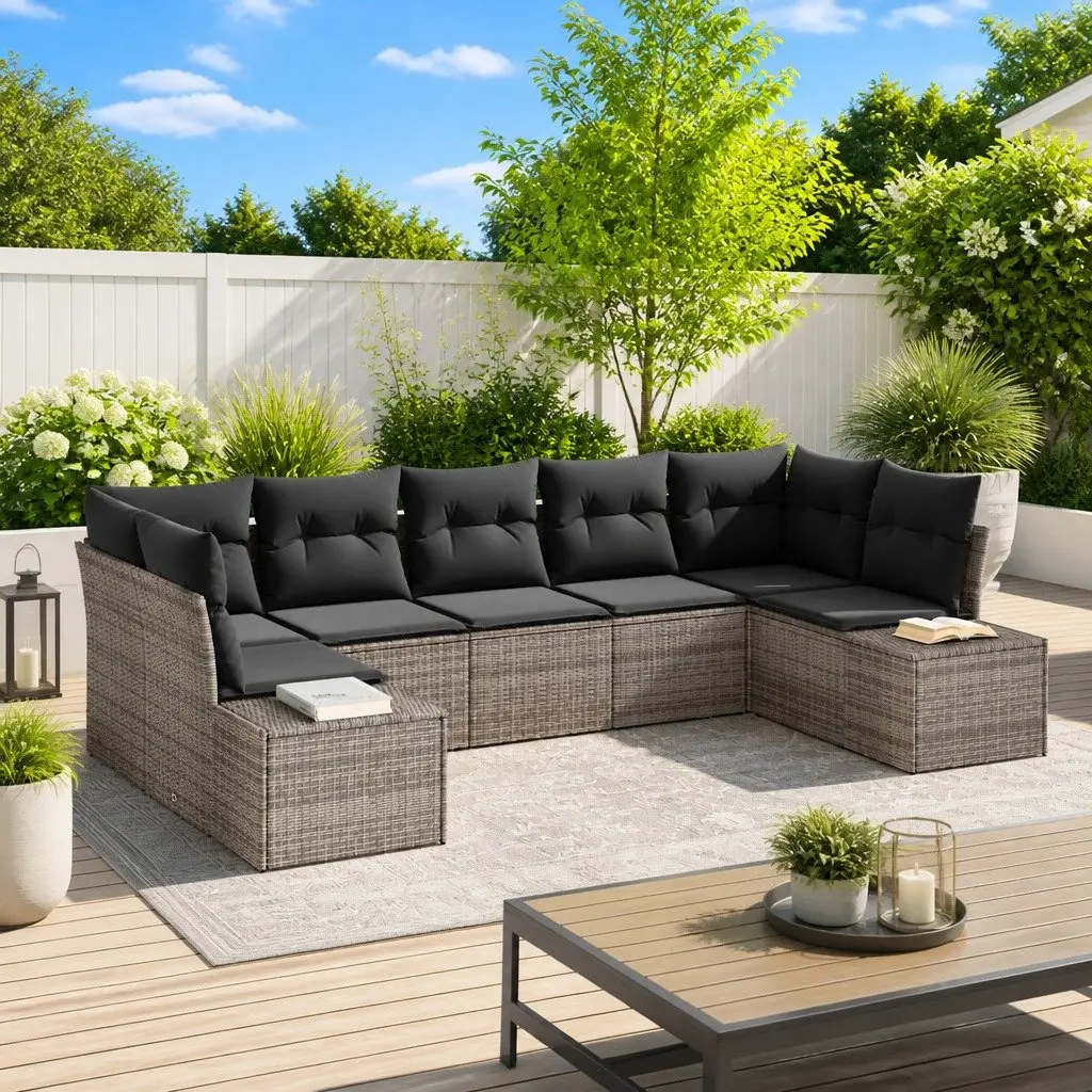 7-Piece Outdoor Rattan Sofa Set in Grey