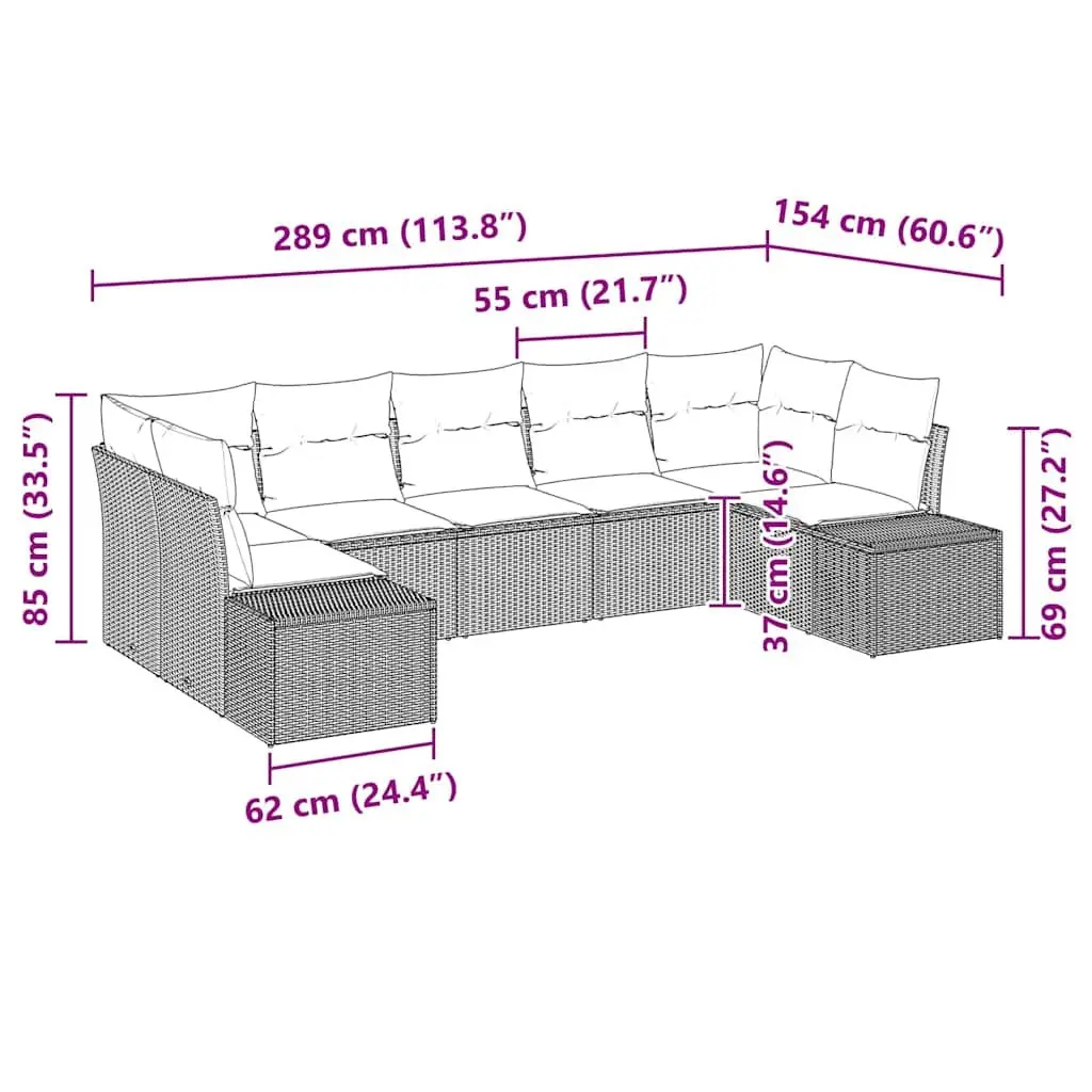 Outdoor Sofa Set Modular Poly Rattan 7 Pieces Black