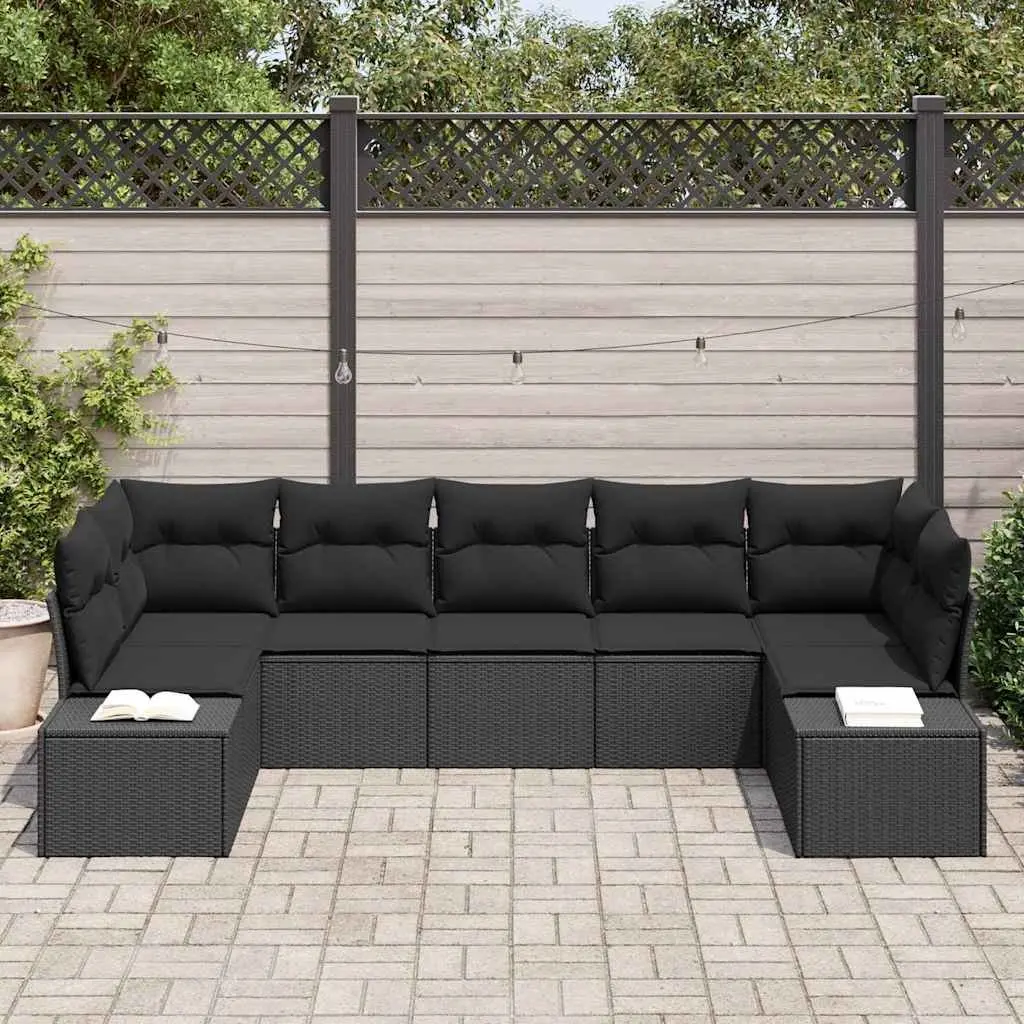 Outdoor Sofa Set Modular Poly Rattan 7 Pieces Black