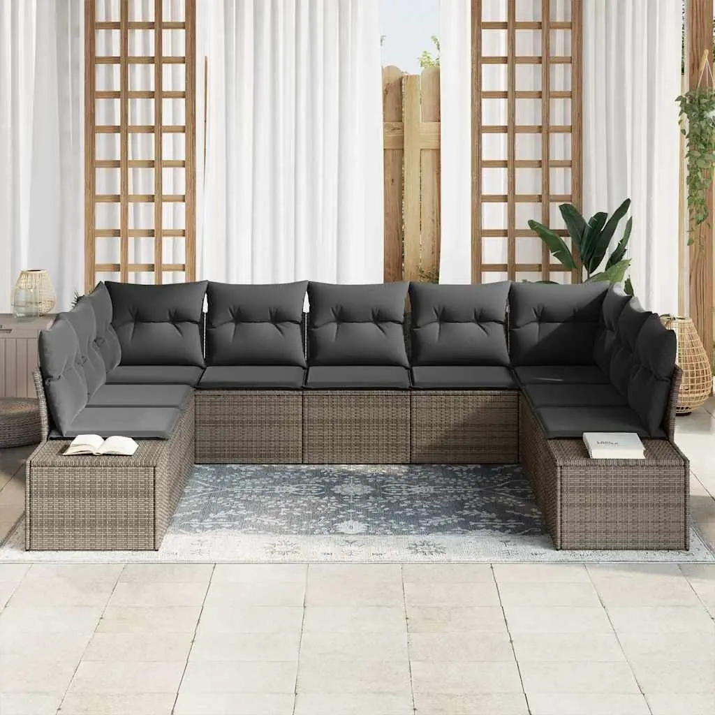 Garden Sofa Set Modular Outdoor Seating 9 Piece Grey Poly Rattan with Cushions