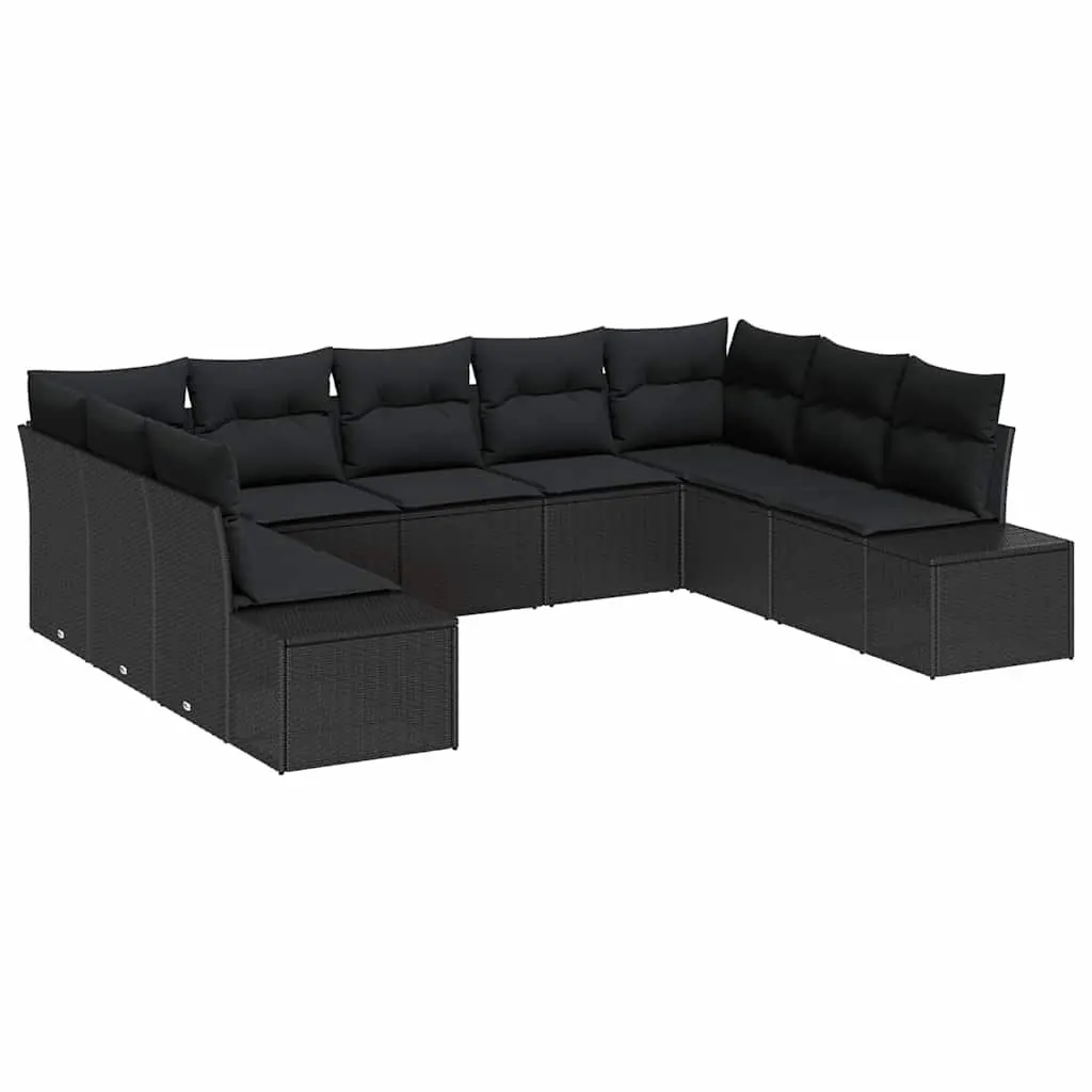 Outdoor Garden Sofa Set 9 Piece Modular Black Poly Rattan Lounge Seating