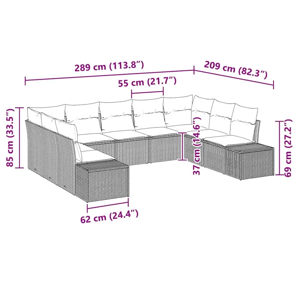 Outdoor Garden Sofa Set 9 Piece Modular Black Poly Rattan Lounge Seating