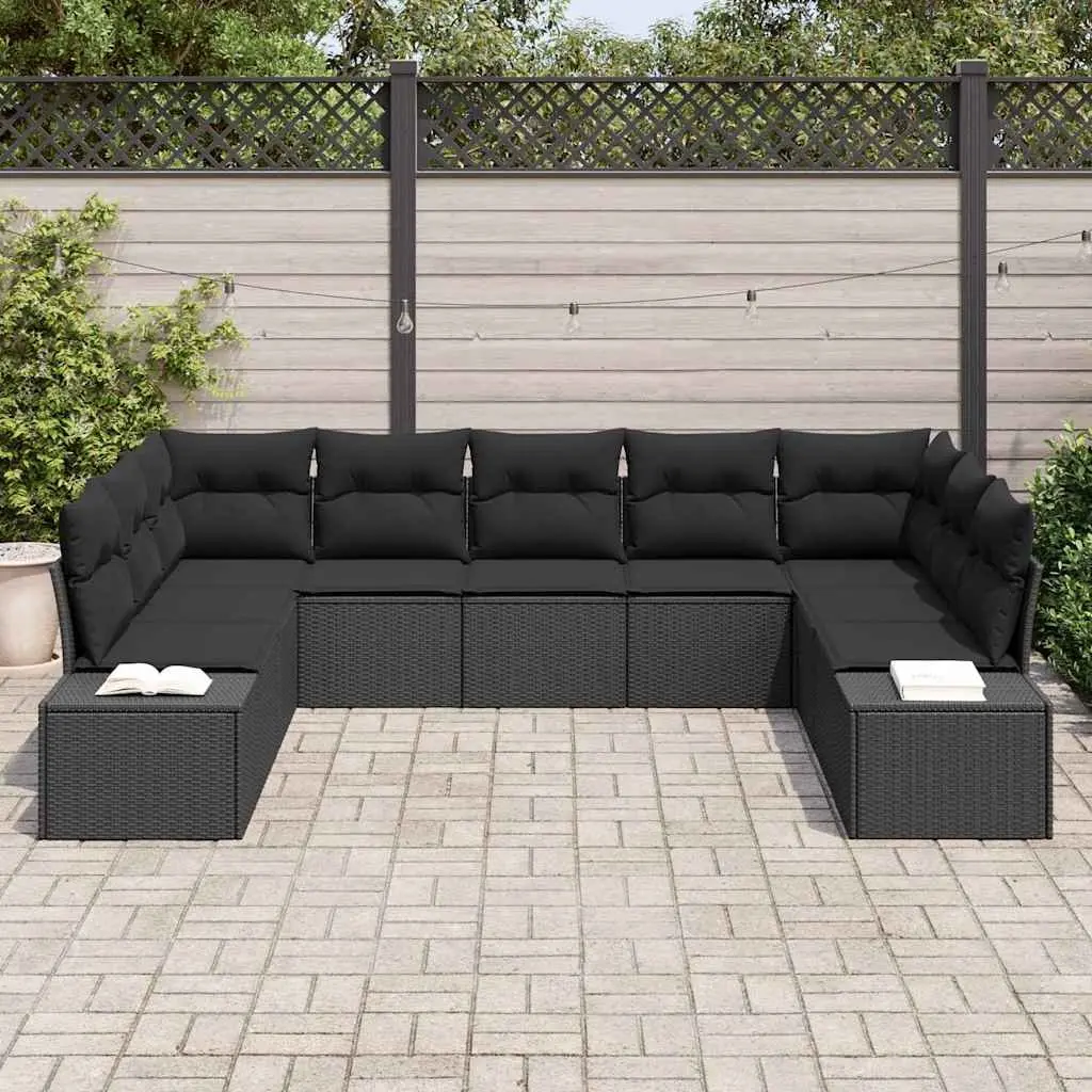 Outdoor Garden Sofa Set 9 Piece Modular Black Poly Rattan Lounge Seating