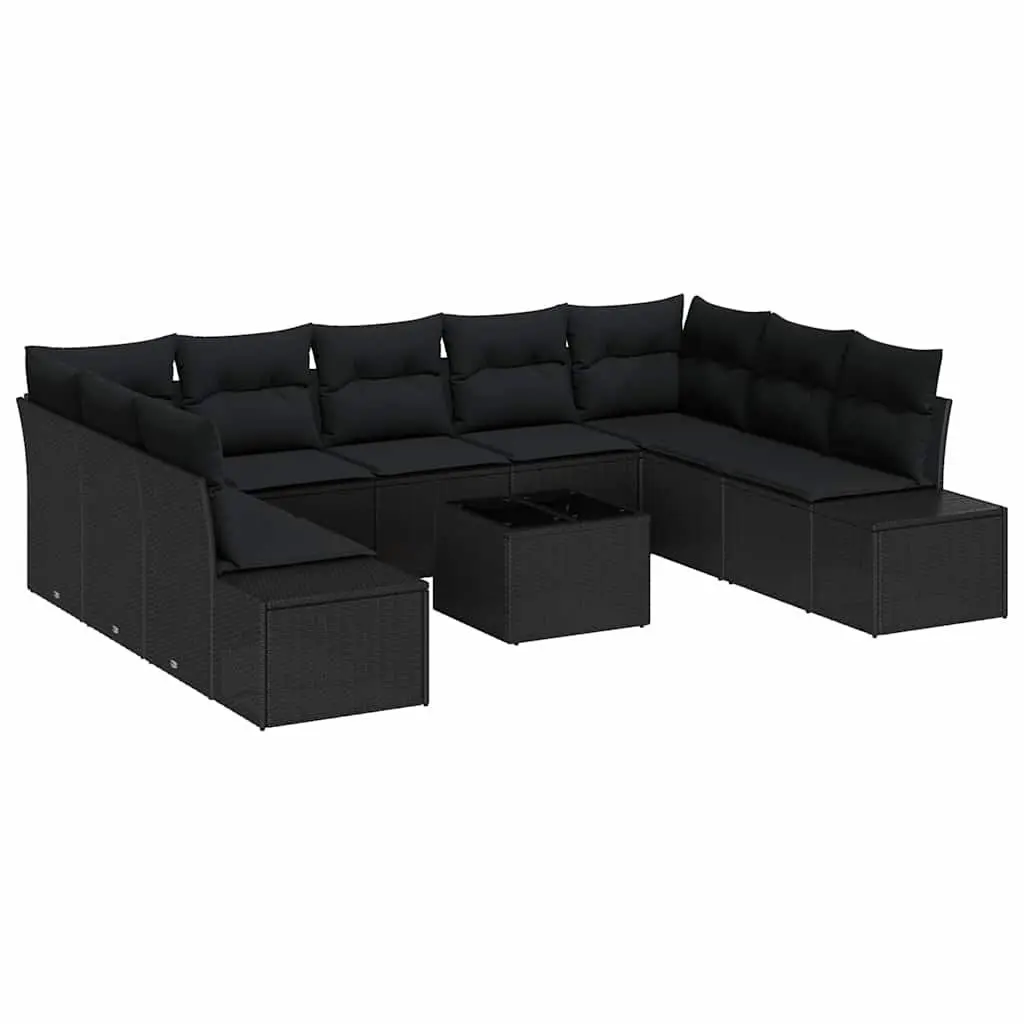 Outdoor Modular Garden Sofa Set 9 Pieces Black Poly Rattan with Cushions