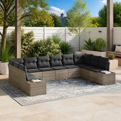 Modular Garden Sofa Set 10 Pieces Grey Poly Rattan Outdoor Seating with Cushions
