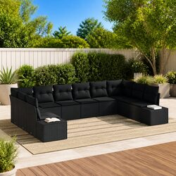 Outdoor Garden Sofa Set 10 Pieces Modular Seating Black Poly Rattan Patio