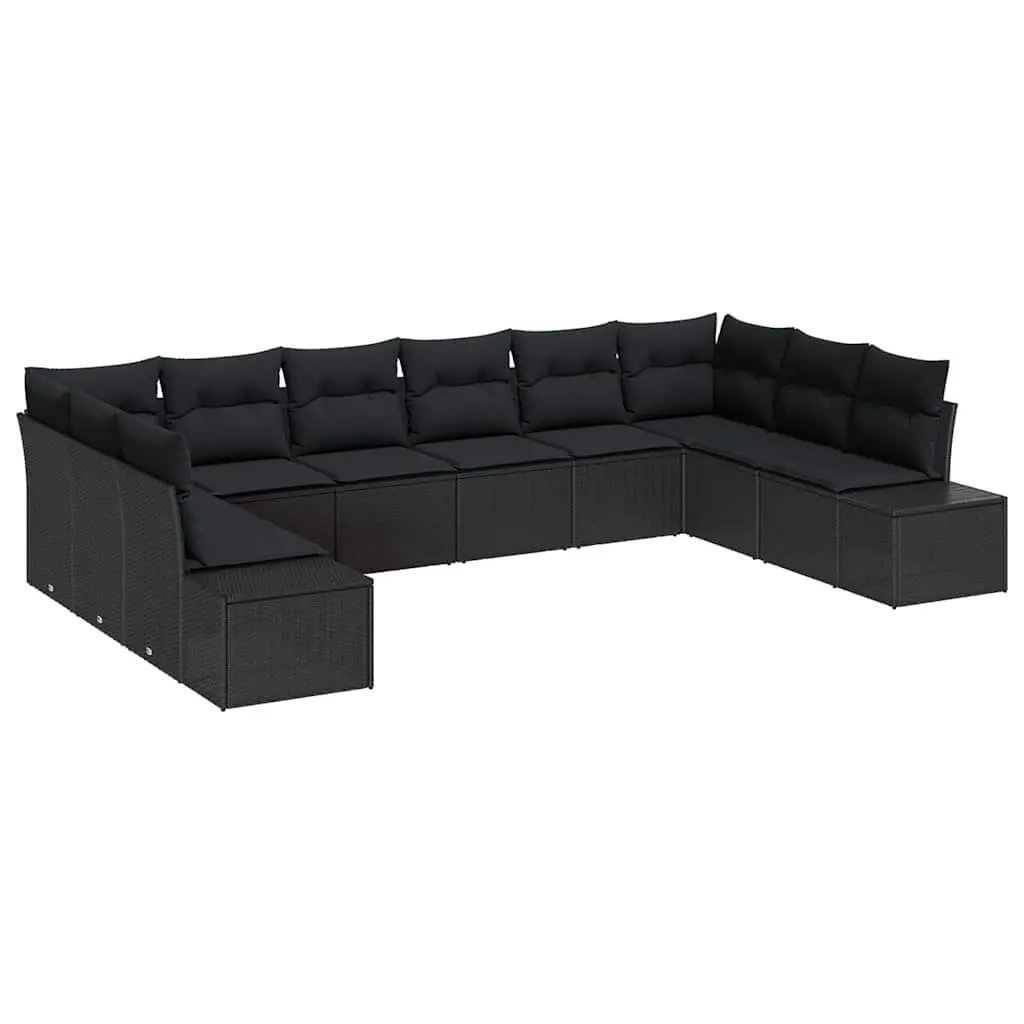 Outdoor Sofa Set 10 Pieces Modular Poly Rattan Black Steel Frame