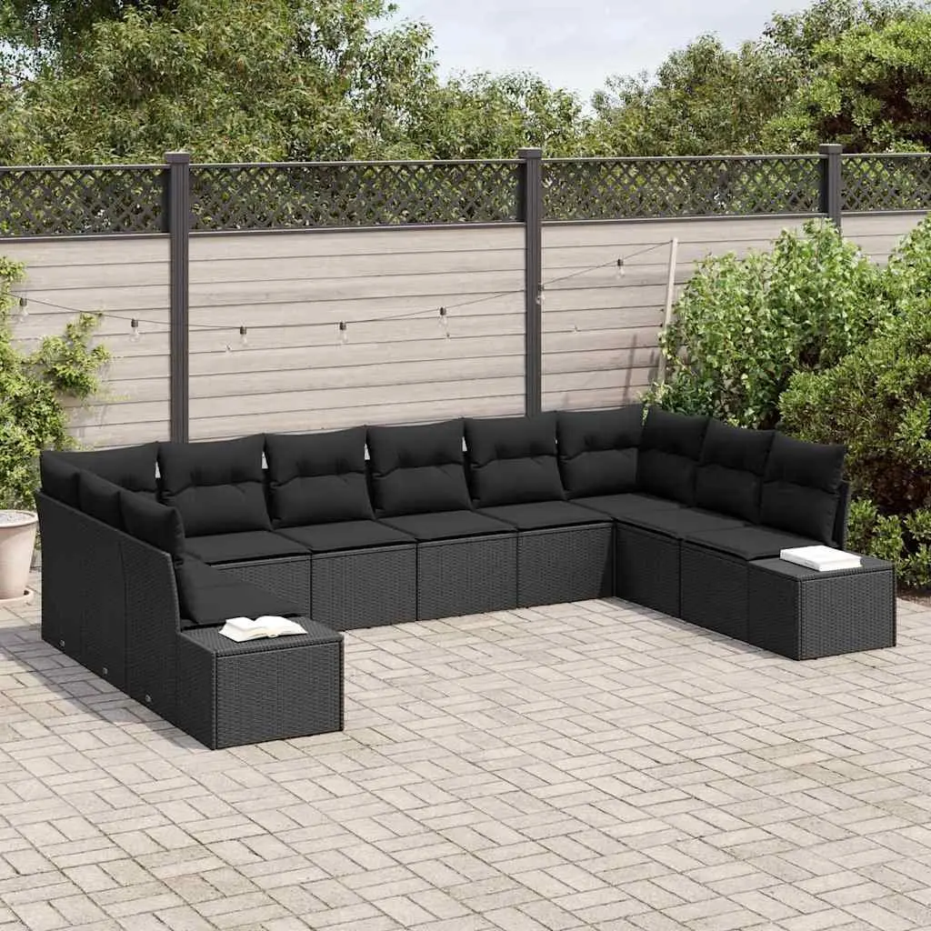 Outdoor Sofa Set 10 Pieces Modular Poly Rattan Black Steel Frame