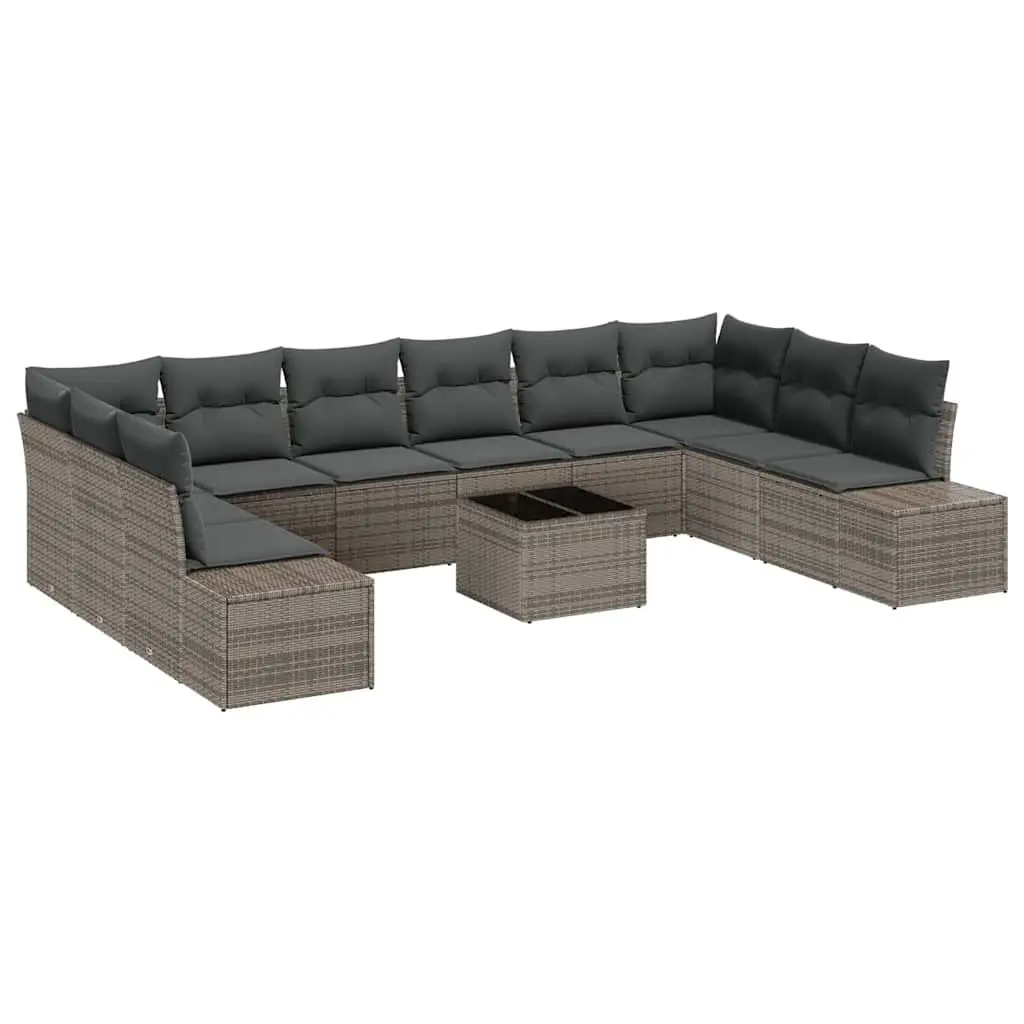 Modular Garden Sofa Set 10 Pieces Grey Poly Rattan Outdoor Seating with Cushions