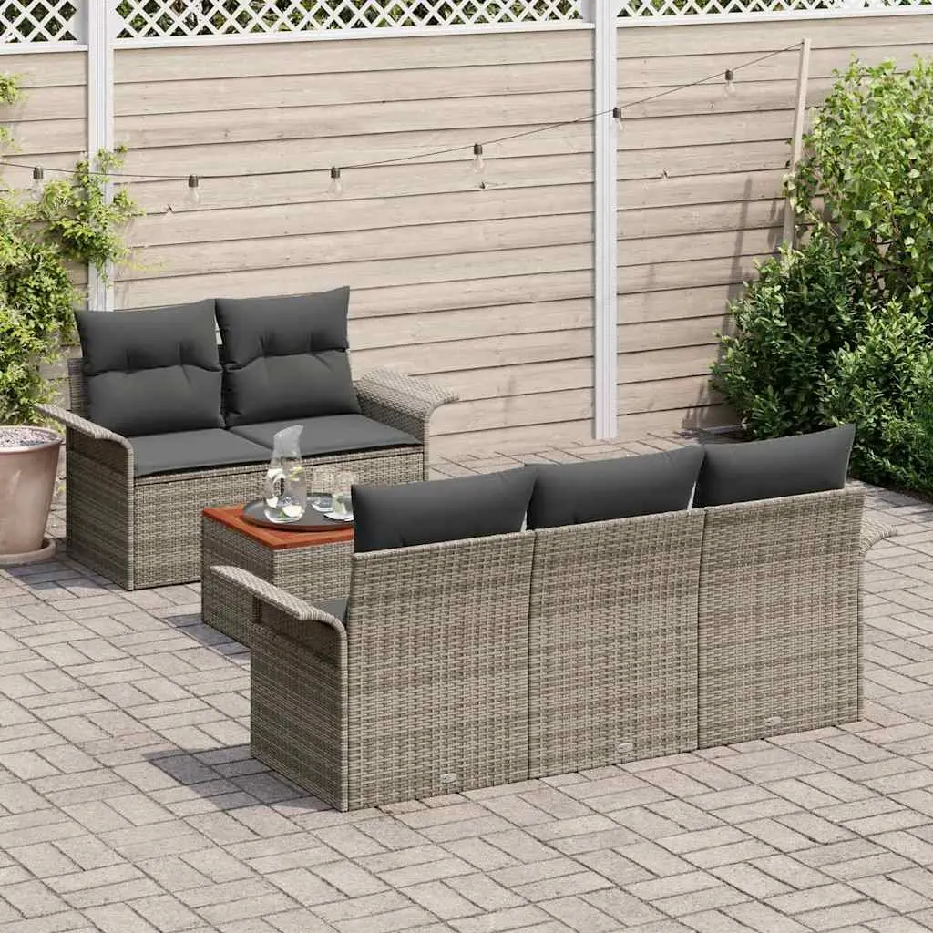Outdoor Garden Sofa Set 6 Piece Modular Grey Poly Rattan with Storage Cushion