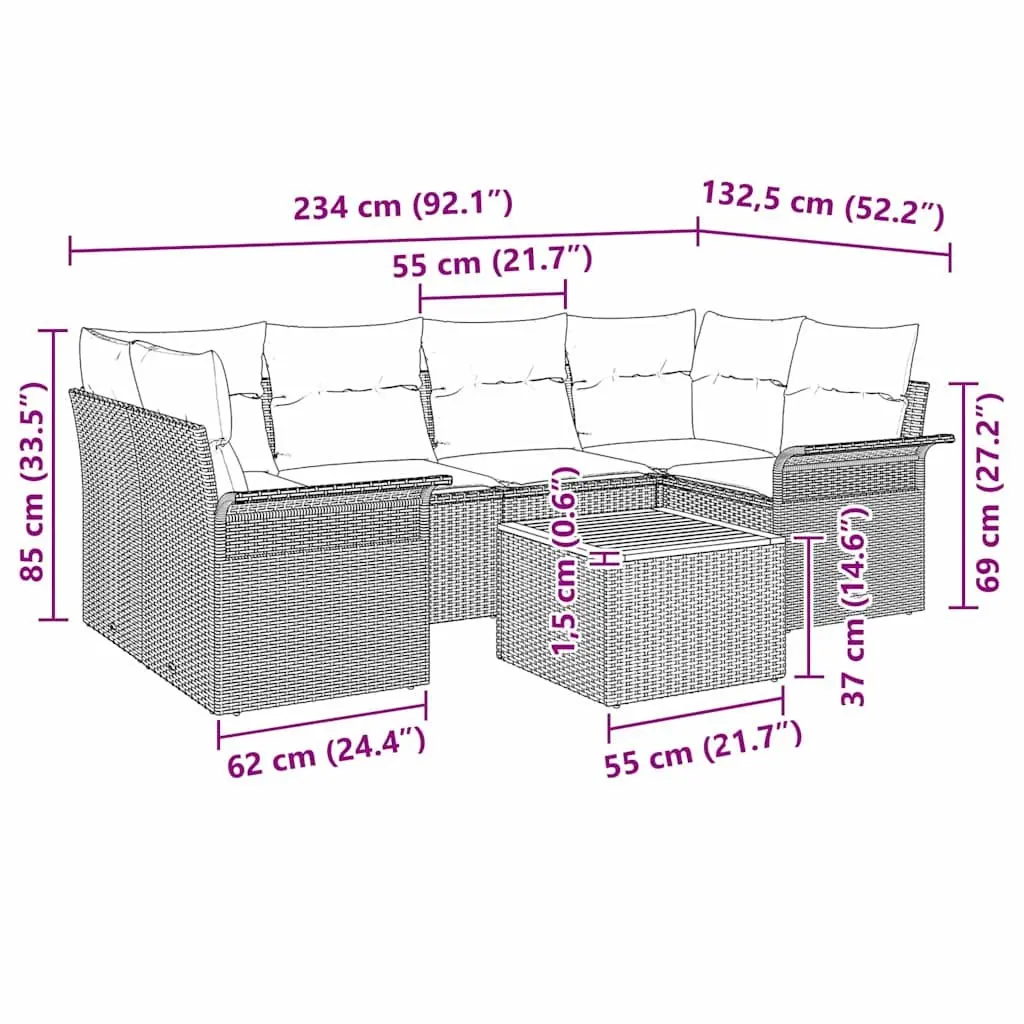 Modular Garden Sofa Set Grey Poly Rattan 7 Piece Outdoor Seating Corner Lounge