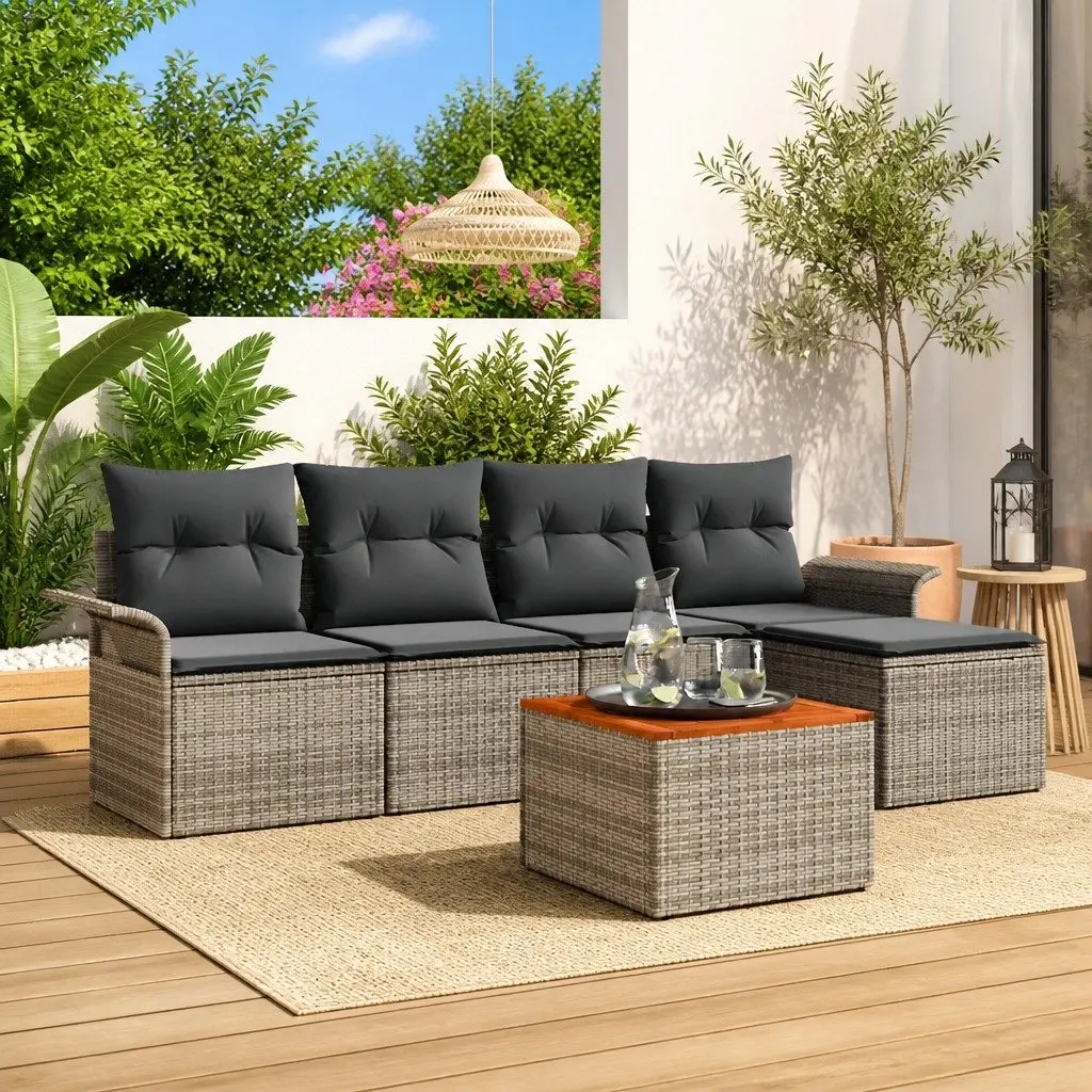 Outdoor Garden Sofa Set 6 Pieces Modular Poly Rattan Patio Seating Grey