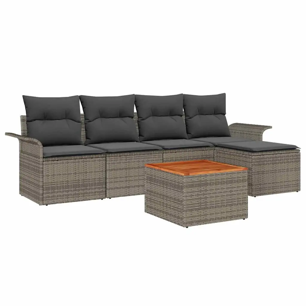 Outdoor Garden Sofa Set 6 Pieces Modular Poly Rattan Patio Seating Grey