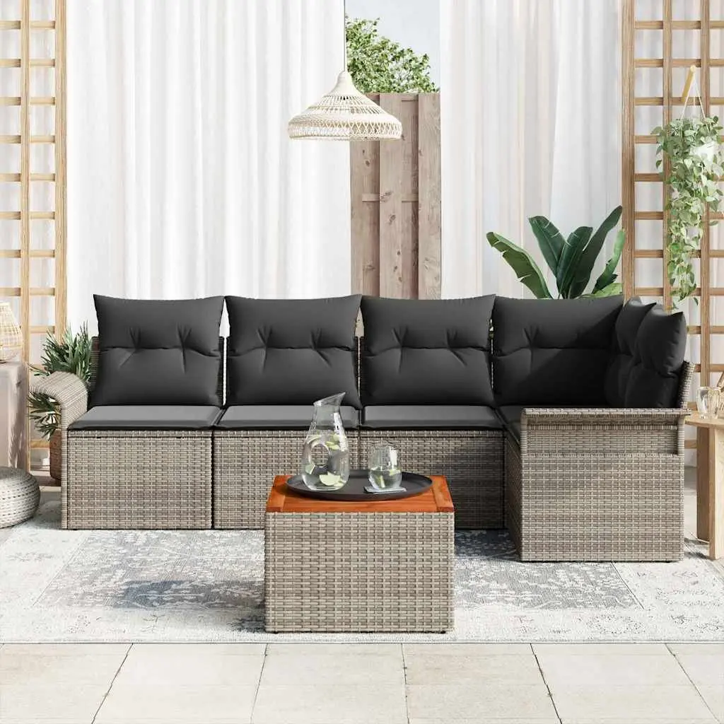Outdoor Garden Sofa Set Poly Rattan Modular 6 Piece Grey with Storage