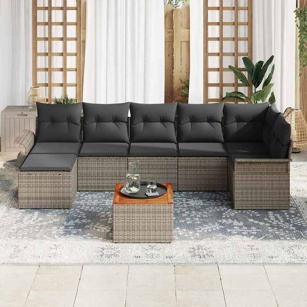 Garden Sofa Set 8 Piece Outdoor Seating Grey Poly Rattan Modular Lounge with