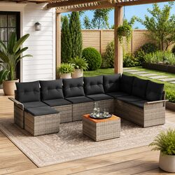 Modular Garden Sofa Set 9 Pieces Grey Outdoor Seating Poly Rattan Patio
