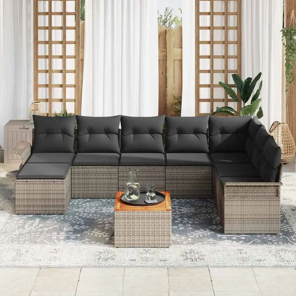 Modular Garden Sofa Set 9 Pieces Grey Outdoor Seating Poly Rattan Patio