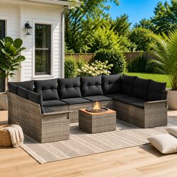 Modular Garden Sofa Set 10 Piece Outdoor Seating Poly Rattan Grey with Storage