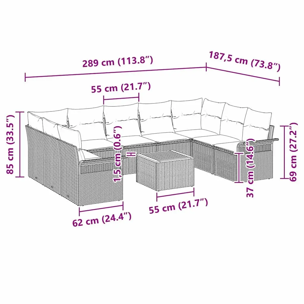 Modular Garden Sofa Set 10 Piece Outdoor Seating Poly Rattan Grey with Storage