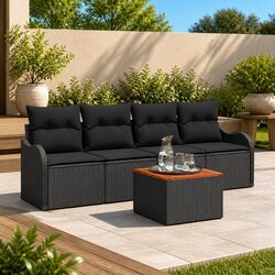 Outdoor Garden Sofa Set 5 Piece Modular Patio Seating with Storage Bag Black