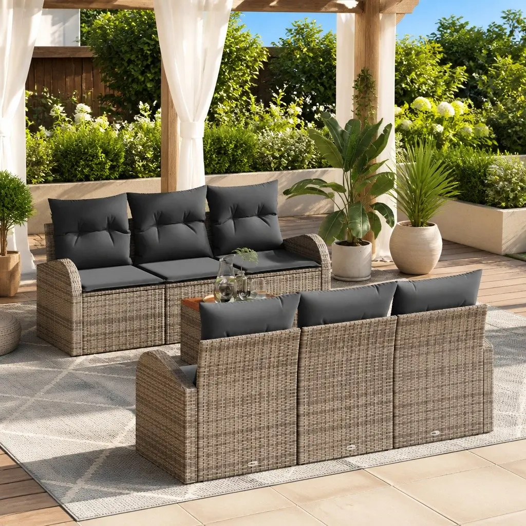 7-Piece Garden Sofa Set Modular Outdoor Furniture Grey Poly Rattan Seating with