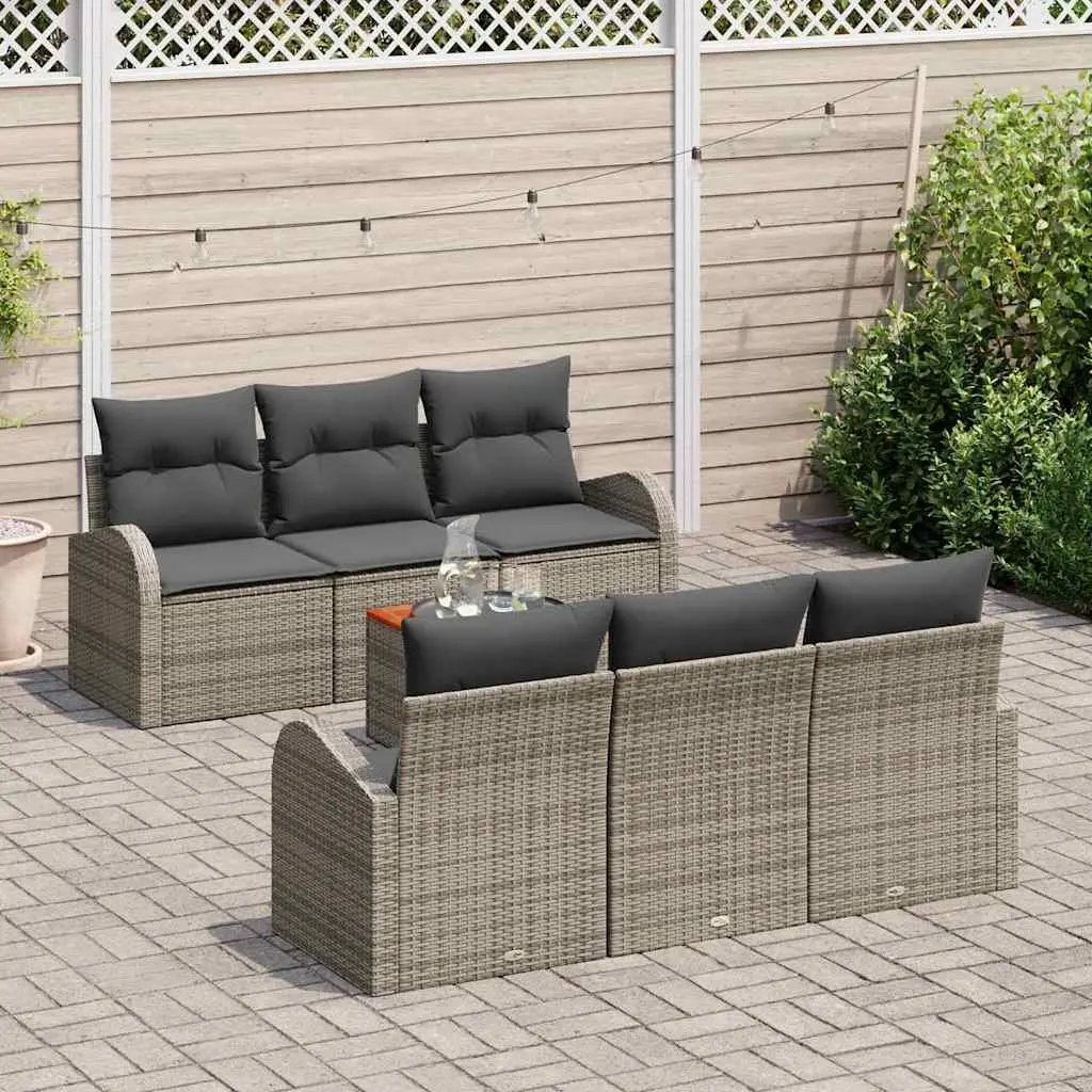 7-Piece Garden Sofa Set Modular Outdoor Furniture Grey Poly Rattan Seating with