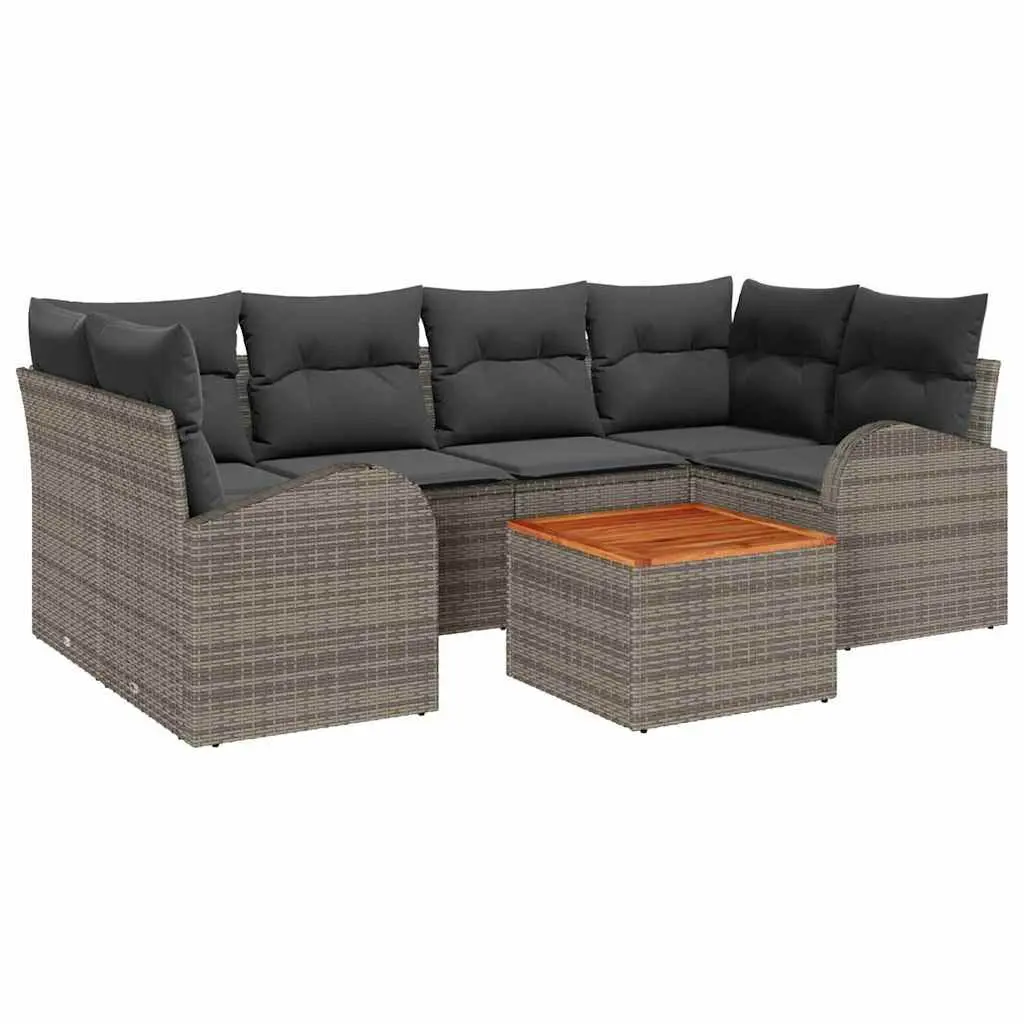 Modular Garden Sofa Set Poly Rattan 7 Pieces Grey Outdoor Furniture with Storage