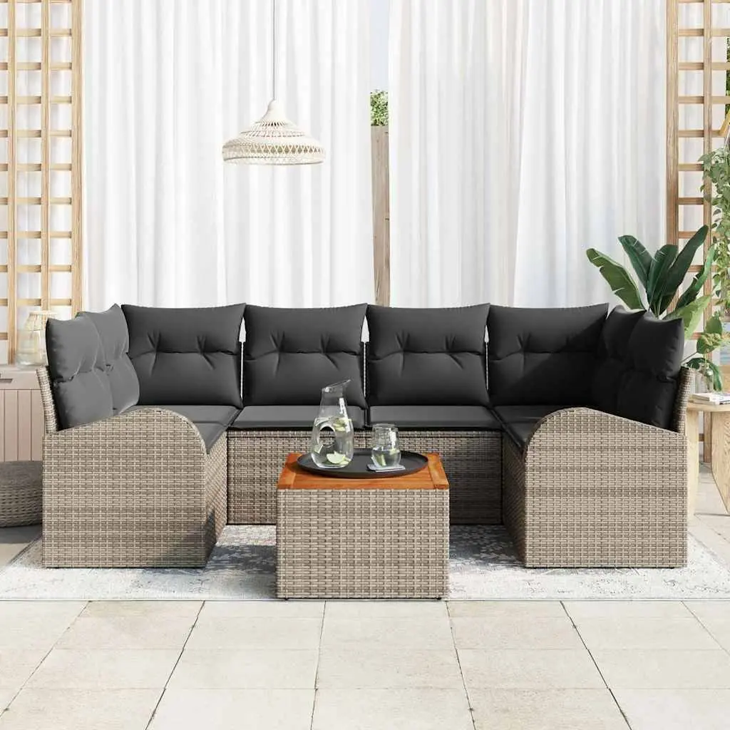 Modular Garden Sofa Set Poly Rattan 7 Pieces Grey Outdoor Furniture with Storage