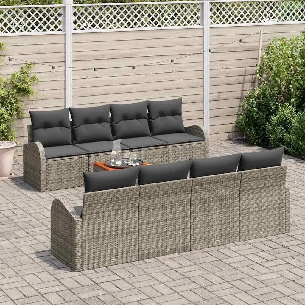 Modular Garden Sofa Set Poly Rattan 9 Piece Grey Outdoor Furniture with Storage